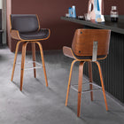 Armen Living Tyler 26" Mid-Century Swivel Counter-Height Bar Stool - Brown-Sturdy walnut finished wooden legs feature footrest for added comfort
