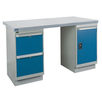 Kleton Workbench, Wood Filled Steel Top, 2 Pedestals, 2 Drawers and 1 Door, 30"W x 60"L x 34"H-34" overall height
