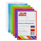 JAM Paper Plastic Envelopes, Button and String Tie Closure, Open End, 4.25 x 6.25, Assorted Colours, 18 Pack (473B1assrtdg)-Size: 4 1/4 x 6 1/4 inches