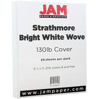 JAM Paper Extra Heavy Stiff Cardstock, 8.5 x 11, 130lb Strathmore Bright White Wove, 25 Pack (1196723)-Bright white wove