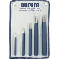 Aurora Tools Center Punch Set, 5-Piece-Single piece construction with hexagonal shank increases durability