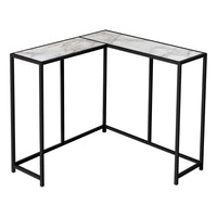 Monarch Specialties 2159 Accent Table - 36"L/White Marble/Black Corner Console-Tabletop panels in a white marble-look finish offer ample display space
