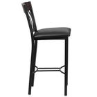 Flash Furniture Eclipse Series Vertical Back Black Metal & Walnut Wood Restaurant Barstool with Black Vinyl Seat - 2 Pack-Black Vinyl Upholstered Seat