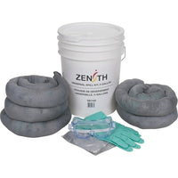 Zenith Safety 5-Gallon Spill Kits, Universal, With Polyethylene Pail-Contents: 5 Sorbent Socks (3" x 48"), 1 Pair Nitrile Gloves, 2XL (11) , 1 Pair Safety Goggles (One Size), 2 Disposal Bags (26" x 36")