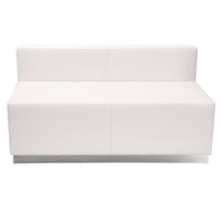 Flash Furniture HERCULES Alon Series Melrose Leather Loveseat with Brushed Stainless Steel Base - White-Modular Loveseat