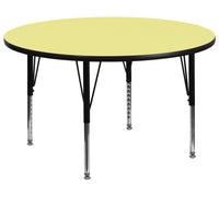 Flash Furniture – Table d’activités ronde de 60 po en stratifié thermofusionné et pattes préscolaires à hauteur réglable, jaune-Stratifié jaune