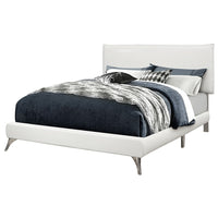 Monarch Specialties 5953Q Queen Size Bed - White Leather-Look With Chrome Legs-Padded and upholstered platform bed in a timeless white leather-look fabric