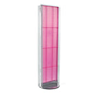 Azar Displays 16"W x 60"H 2-Sided Pegboard Floor Display with C-channels and Revolving Base, Translucent Pink (700256-PNK)-Includes Acrylic Sign Holder strip & 5" W C-channels running the length of each side and stands on 16" metal revolving base