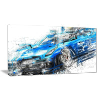 Designart Burning Rubber Blue Super Car Small Gallery Wrapped Canvas, (PT2608-32x16)-Print