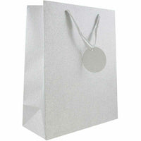 JAM Paper No-Mess Glitter Gift Bags - Large - 10" x 13" x 5" - Silver - 6 Pack-Color: Silver