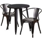 Ensemble avec table ronde en métal noir antique et or et 2 sièges à bras, intérieur/extérieur, 24 po (CH-51080TH-2-18ARM-BQ-GG)-Ensembles pour l’intérieur et l’extérieur