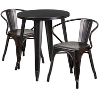 Ensemble avec table ronde en métal noir antique et or et 2 sièges à bras, intérieur/extérieur, 24 po (CH-51080TH-2-18ARM-BQ-GG)-Ensembles pour l’intérieur et l’extérieur