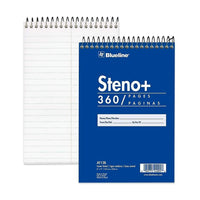Blueline White Paper Wirebound Steno Pad, 360 pages, 6" x 9"-Spiral Binding with open end flexible cover