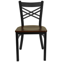 Flash Furniture - Chaise de restaurant de la série HERCULES en métal noir avec dossier en ''X''- siège bois d'acajou-Ensemble de 2 chaises de salle à manger en métal