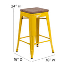 Flash Furniture 24" High Backless Metal Counter Height Stool with Square Wood Seat - Yellow-Seat Width: 12"