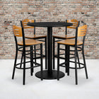 Flash Furniture 36'' Round Black Laminate Table Set with Round Base and 4 Wood Slat Back Metal Bar Stools, Natural Wood Seat-Set Includes 4 Bar Stools, Round Table Top and Round Base