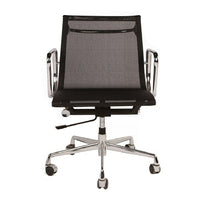 Nicer Furniture Modern Low Back Mesh Chair - Black-Coat Hanger Bar on Back. Removal arm sleeves.