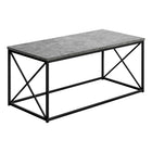 Monarch Specialties 3785 Coffee Table - 40"L/Grey Stone-Look/Black Metal-Contemporary coffee table with a textured grey stone-look table top