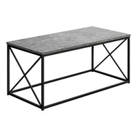 Monarch Specialties 3785 Coffee Table - 40"L/Grey Stone-Look/Black Metal-Contemporary coffee table with a textured grey stone-look table top