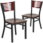 Chaise de restaurant de la série HERCULES en métal noir avec dossier à lattes - dossier et siège en bois d'acajou-Conception de dossier à lattes en bois d'acajou