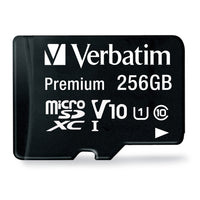 Verbatim 256GB Premium microSDXC Memory Card with Adapter - UHS-I V10 U1 Class 10-V10 video speed class - supports Full HD (1080p) recording