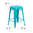 Flash Furniture 24" High Backless Crystal Teal-Blue Indoor-Outdoor Counter Height Stool-Drain Hole in Seat