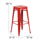 Flash Furniture 30" High Backless Red Metal Indoor-Outdoor Barstool with Square Seat-Drain Hole in Seat