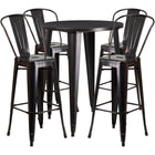 30'' Round Black-Antique Gold Metal Indoor-Outdoor Bar Table Set with 4 Cafe Barstools [CH-51090BH-4-30CAFE-BQ-GG]-Metal Cafe Bar Table
