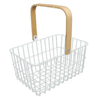 Cathay Importers Wire Rectangular Carrier with Beech Wood Handle, White-6"H x 8"W x 6"H; Total Height 12.5"