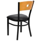 Flash Furniture HERCULES Series Black Circle Back Metal Restaurant Chair - Natural Wood Back, Black Vinyl Seat-Black Vinyl Upholstered Seat