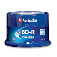 Verbatim BD-R 25GB 6X Discs with Branded Surface, 50 Discs/Spindle-Blu-ray discs are designed especially to store large HD video and audio files
