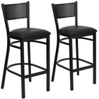 Flash Furniture HERCULES Series Black Grid Back Metal Restaurant Barstool - Black Vinyl Seat - 2 Pack-Grid Back Design