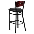 Flash Furniture HERCULES Series Black 4 Square Back Metal Restaurant Barstool - Mahogany Wood Back, Black Vinyl Seat-Black Vinyl Upholstered Seat