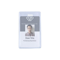 Beslayn Vertical Heavy Duty Vinyl ID Badge Holder with Full Flip, 2-3/8" x3-3/8", Clear, 50 Pack-Strap clip can lock-in the ID cards to keep it safe and secured when attachment is inserted into the slots