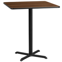 Flash Furniture 36'' Square Walnut Laminate Table Top with 30'' x 30'' Bar Height Table Base, Black (XUWA3636T3030B)-Bar Height Hospitality Table
