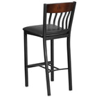 Flash Furniture Eclipse Series Vertical Back Black Metal & Walnut Wood Restaurant Barstool with Black Vinyl Seat - 2 Pack-2" Thick Foam Padded Seat