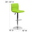 Flash Furniture Contemporary Green Vinyl Adjustable Height Barstool with Horizontal Stitch Back & Chrome Base-Seat Adjusts from Counter to Bar Height