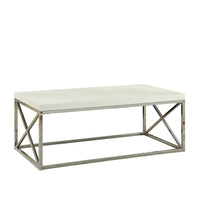 Monarch Specialties 3028 Coffee Table - Glossy White With Chrome Metal-Glossy white top cocktail table supported by a modern polished chrome base