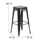 Flash Furniture - Tabouret de bar intérieur / extérieur de 30 po haut en métal noir sans dossier avec siège carré-Finition du cadre enduit de poudre noire
