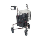 Drive Medical 3 Wheel Rollator Walker with Basket Tray and Pouch, Flame Red-Flame Red, Aluminum