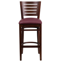 Flash Furniture Darby Series Slat Back Walnut Wood Restaurant Barstool - Burgundy Vinyl Seat-Wood Dining Bar Stool