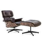 Nicer Furniture Modern Classic Lounge Chair & Ottoman Set - Brown/Walnut-Upholstered in 100% full-grain Italian Aniline Leather imported from Italy, the highest grade and most expensive leather available, only 5% of the world's leather falls into this category.