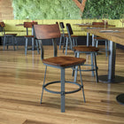 Flash Furniture Flint Series Rustic Walnut Restaurant Chair with Wood Seat & Back & Grey Powder Coat Frame-Foot Ring: 7.75"H from Floor