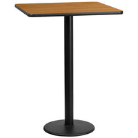 Flash Furniture 30" Square Natural Laminate Table Top with 18" Round Bar Height Table Base-Bar Height Hospitality Table