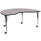 Flash Furniture Mobile 48"W x 96"L Kidney Grey Thermal Laminate Activity Table - Standard Height Adjustable Legs-Collaborative Kidney Activity Table