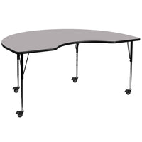 Flash Furniture Mobile 48"W x 96"L Kidney Grey Thermal Laminate Activity Table - Standard Height Adjustable Legs-Collaborative Kidney Activity Table