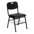 Flash Furniture HERCULES Plastic Chair with Black Frame & Book Basket - Black-880 lb. Weight Capacity