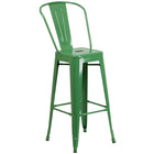 Flash Furniture 30" High Green Metal Indoor-Outdoor Barstool with Back-500 lb. Weight Capacity