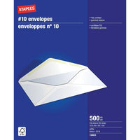 Staples #10 Envelopes with Gummed Flaps - 4-1/8" x 9-1/2" - White - 500 Pack-Versatile #10 envelopes are ideal for mailing letters, cheques, invoices and more