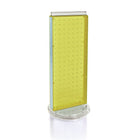 Azar Displays 20" x 8" 2-Sided Revolving Pegboard Counter Unit, Yellow (700508-YEL)-Two-sided display stands on a clear plastic revolving base, providing easy customer access